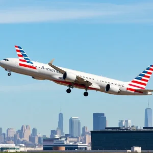 American Airlines airplane taking off from an airport