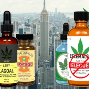 Collage showing legal and illegal cannabis products in New York City