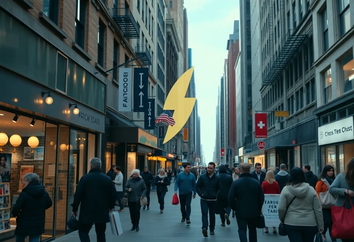 A busy New York City street depicting consumers shopping amidst economic uncertainty.