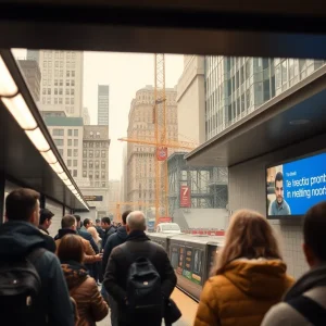 New York subway station with commuters