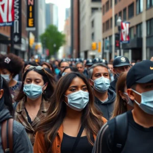 Diverse individuals in New York City wearing masks