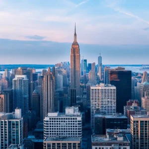 Skyline view of New York City with commercial buildings