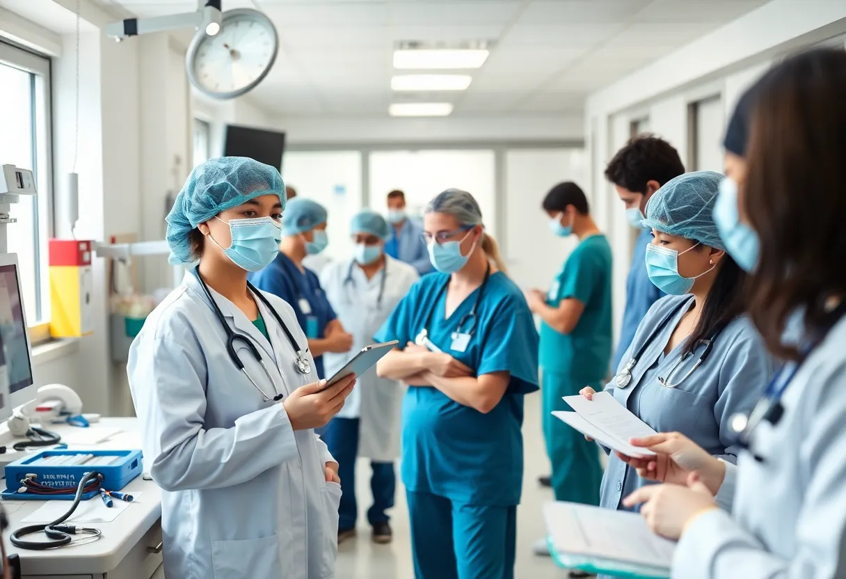 Healthcare workers collaborating in NYC Health + Hospitals