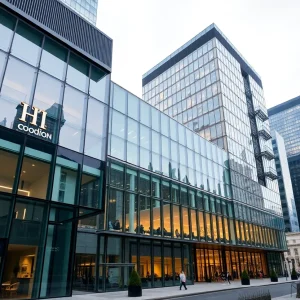 Pfizer's new office building at Hudson Yards showcasing modern design.