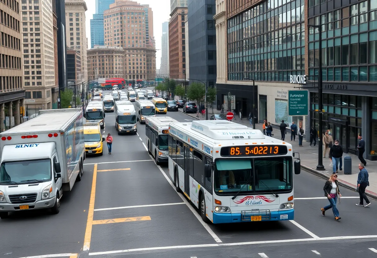 Concept of 34th Street busway with buses and pedestrian improvements