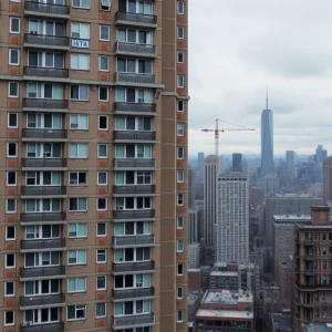 Facade of 432 Park Avenue showing significant cracks and deterioration.