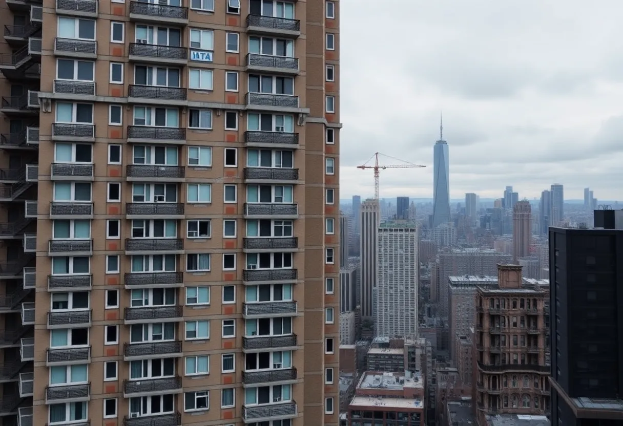 Facade of 432 Park Avenue showing significant cracks and deterioration.