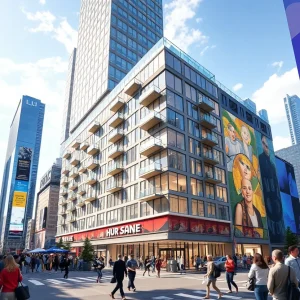 Rendering of 5 Times Square transformed into residential apartments and retail spaces