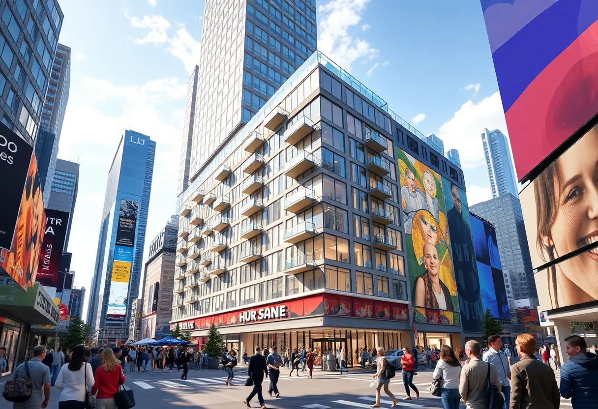 Rendering of 5 Times Square transformed into residential apartments and retail spaces