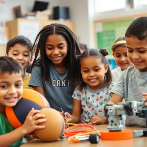 Children participating in different after-school programs like sports and arts.
