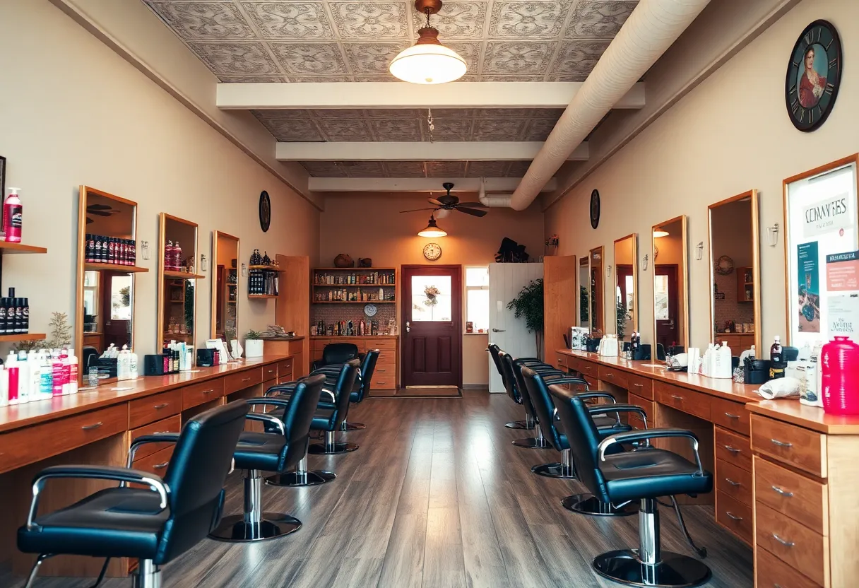 Interior of All About Hair salon with styling equipment