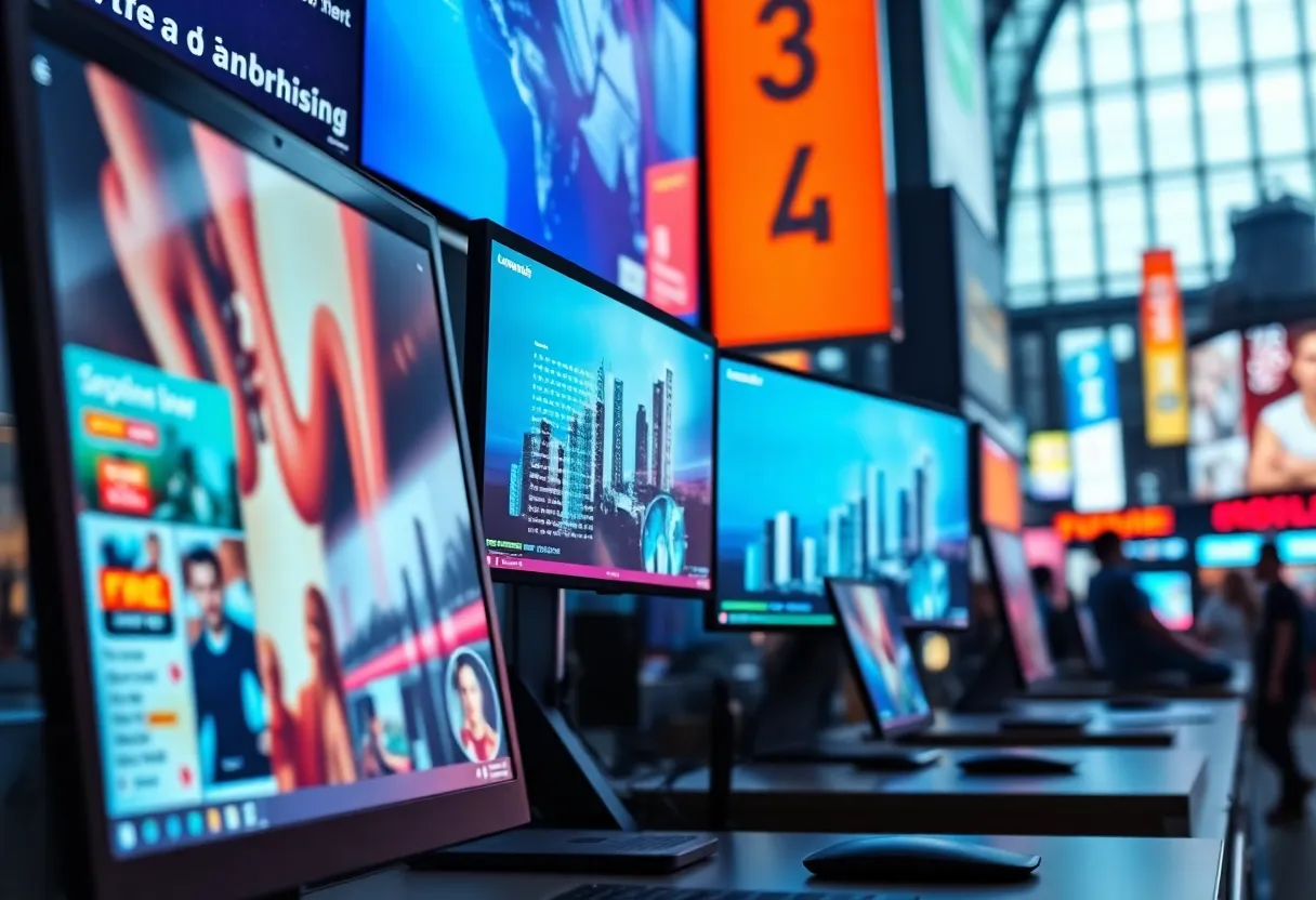 Digital marketing advertisement displays representing Amazon's growth in advertising revenue.