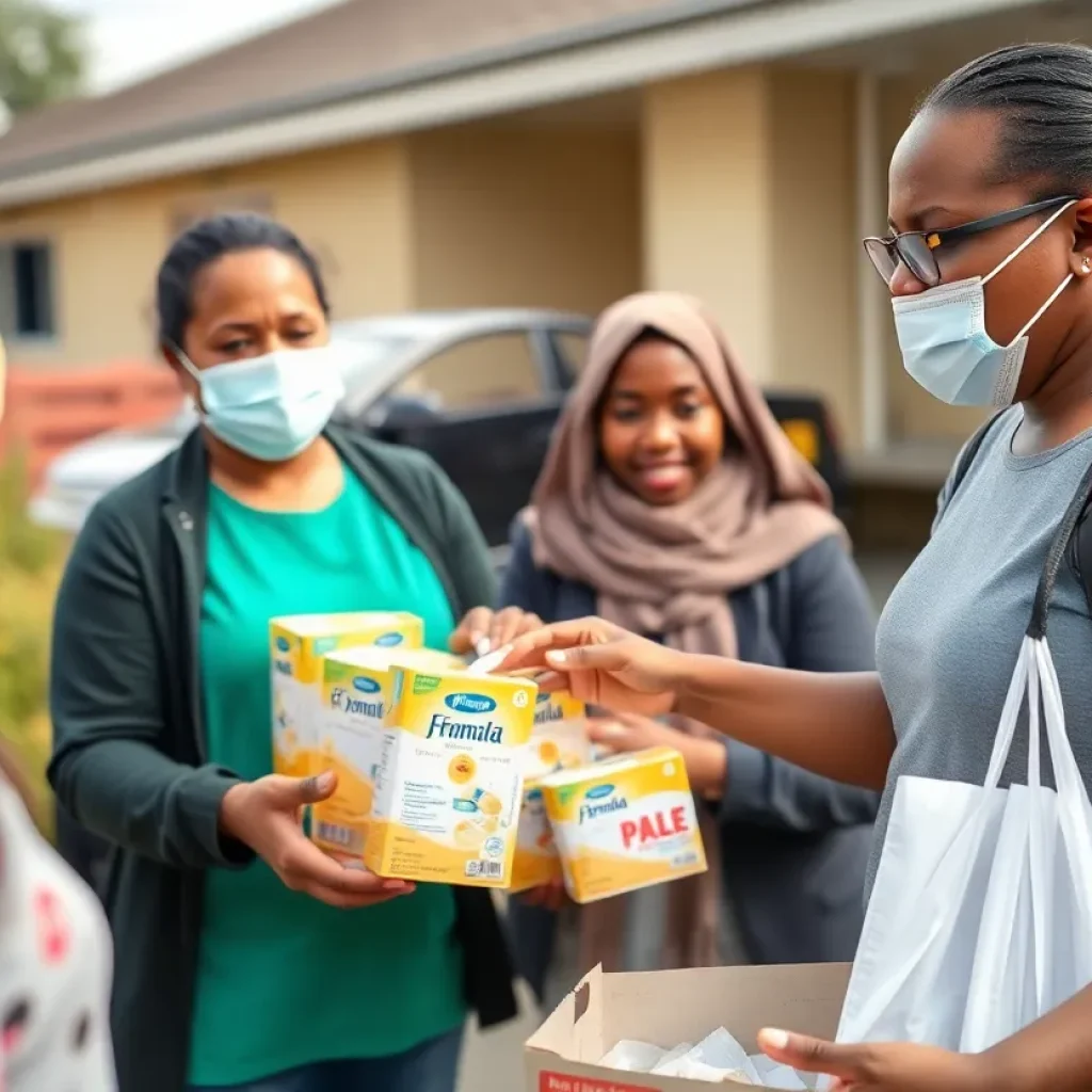 Community volunteers distributing baby formula to families in Rochester.