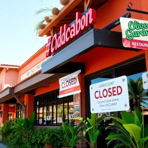 Closed sign outside Bahama Breeze restaurant