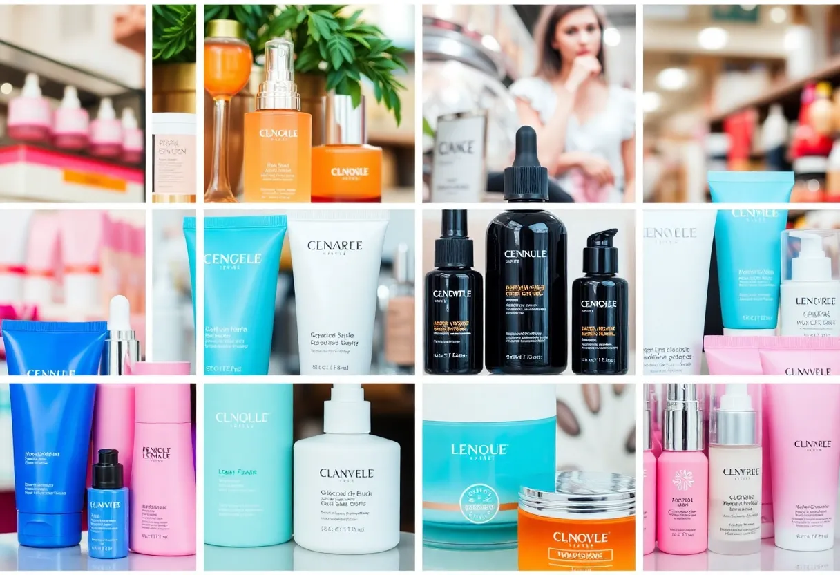 Collage of beauty products and brands representing the beauty market
