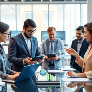 Team of professionals discussing artificial intelligence in finance