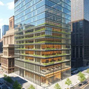 Architectural design of a 46-story office tower in Manhattan.