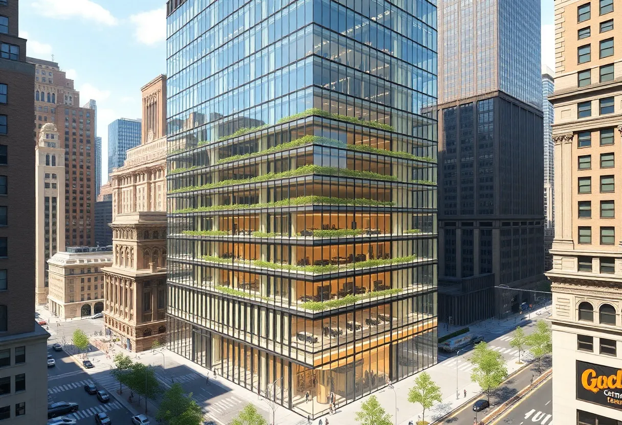Architectural design of a 46-story office tower in Manhattan.