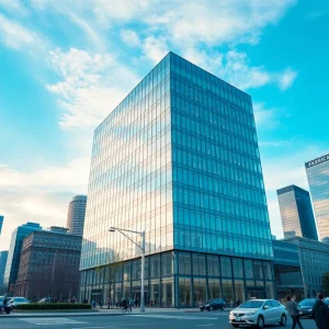 Architectural view of CBRE's new financial headquarters in New York City