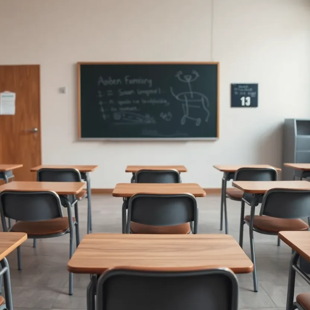 Empty classroom representing absenteeism in public schools