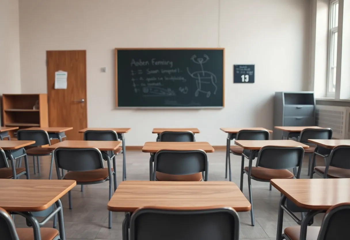 Empty classroom representing absenteeism in public schools
