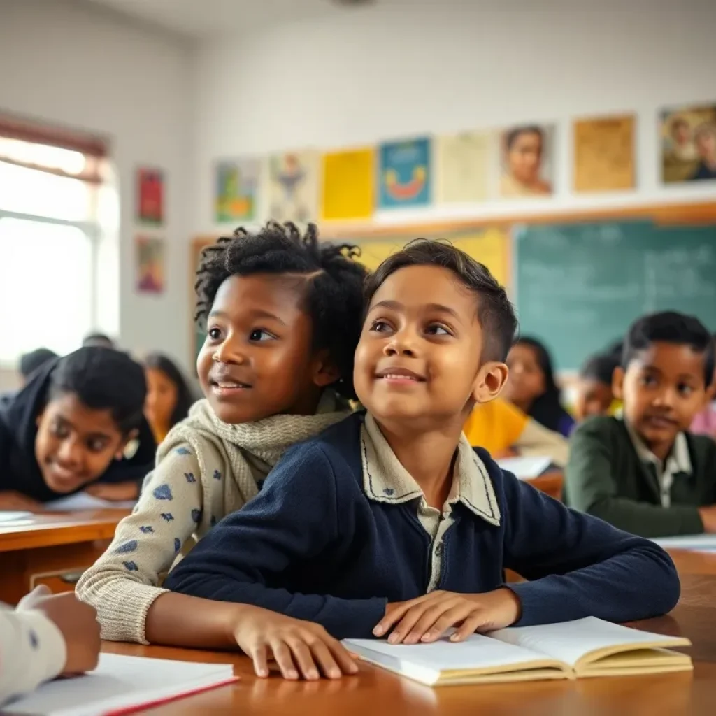 Students in a classroom focusing on diverse educational topics