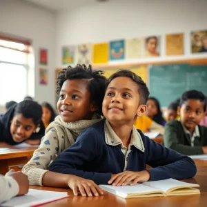Students in a classroom focusing on diverse educational topics