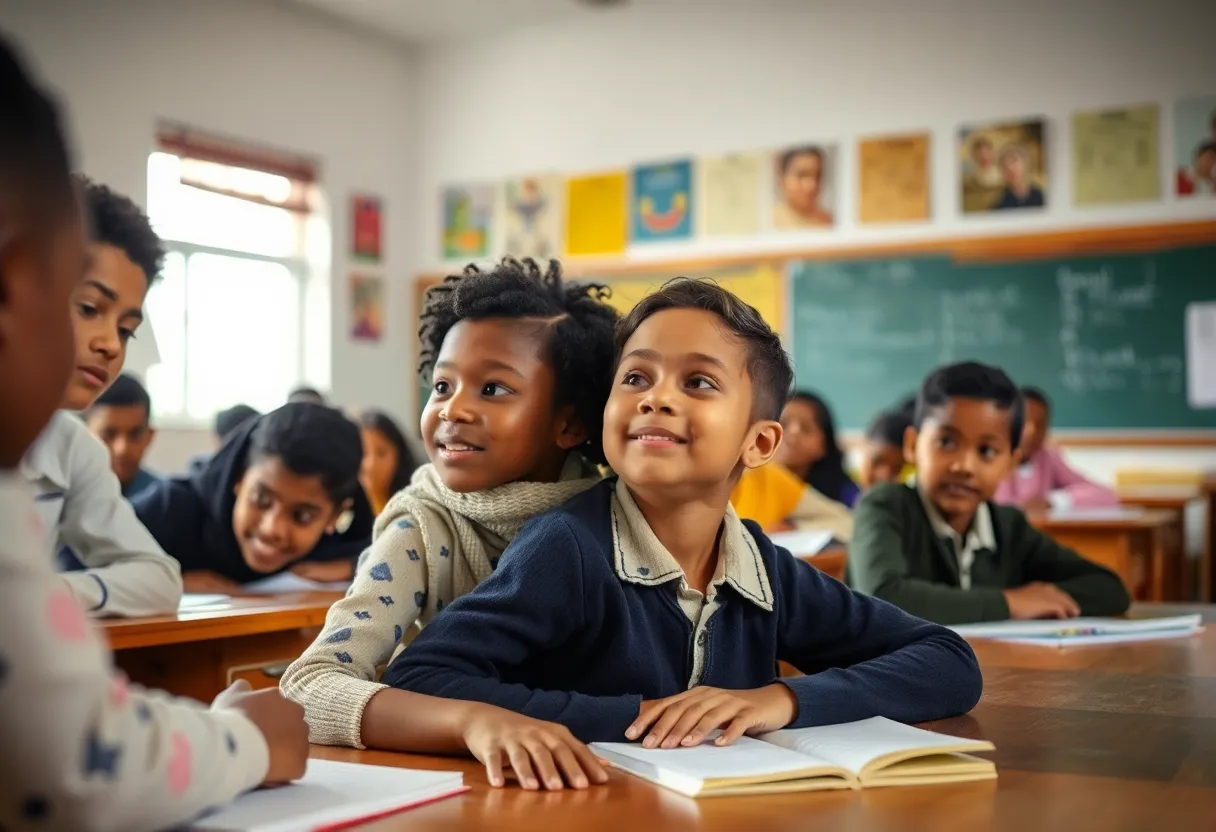 Students in a classroom focusing on diverse educational topics