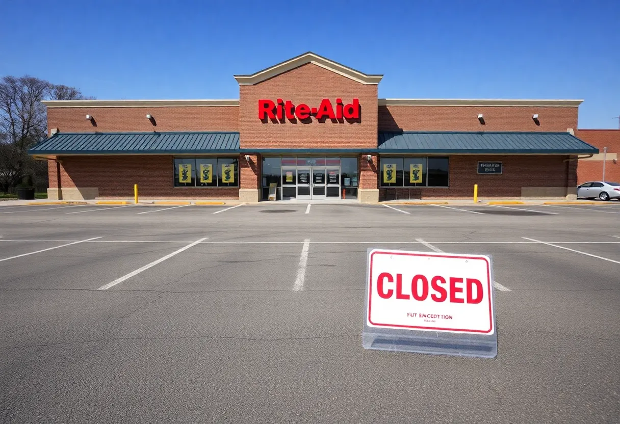 Closed Rite Aid storefront with signage