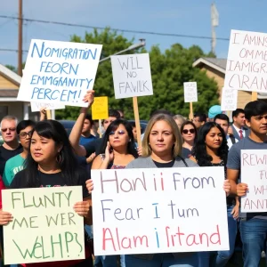 Community members protesting for the release of a detained family