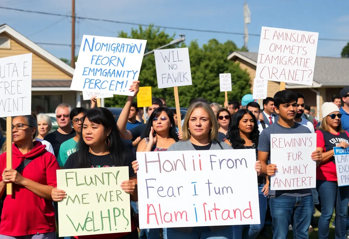 Community members protesting for the release of a detained family
