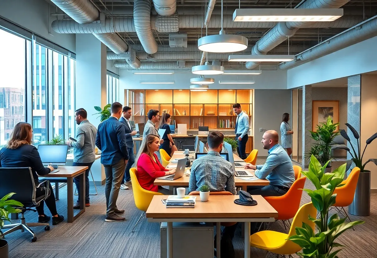 Team collaborating in a modern office environment