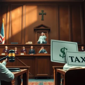 Illustration of a legal battle focused on Medicaid tax issues