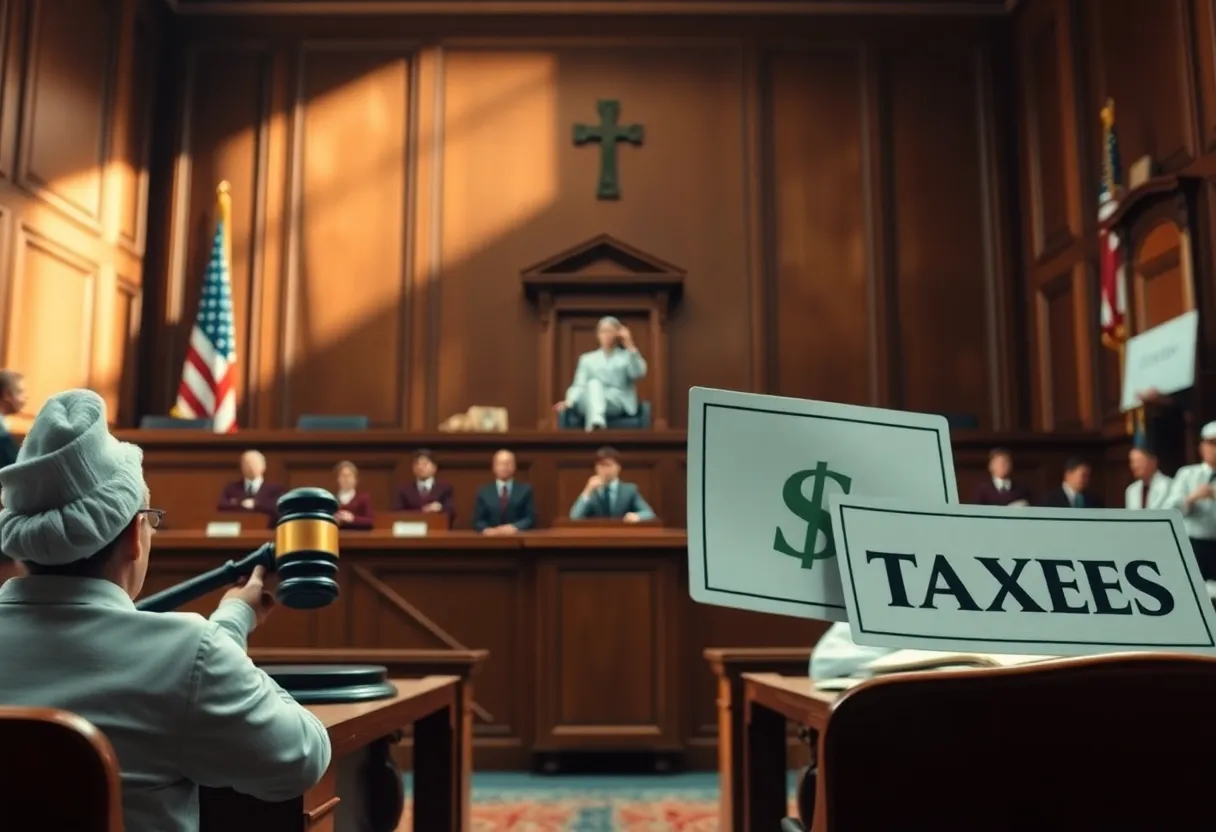 Illustration of a legal battle focused on Medicaid tax issues