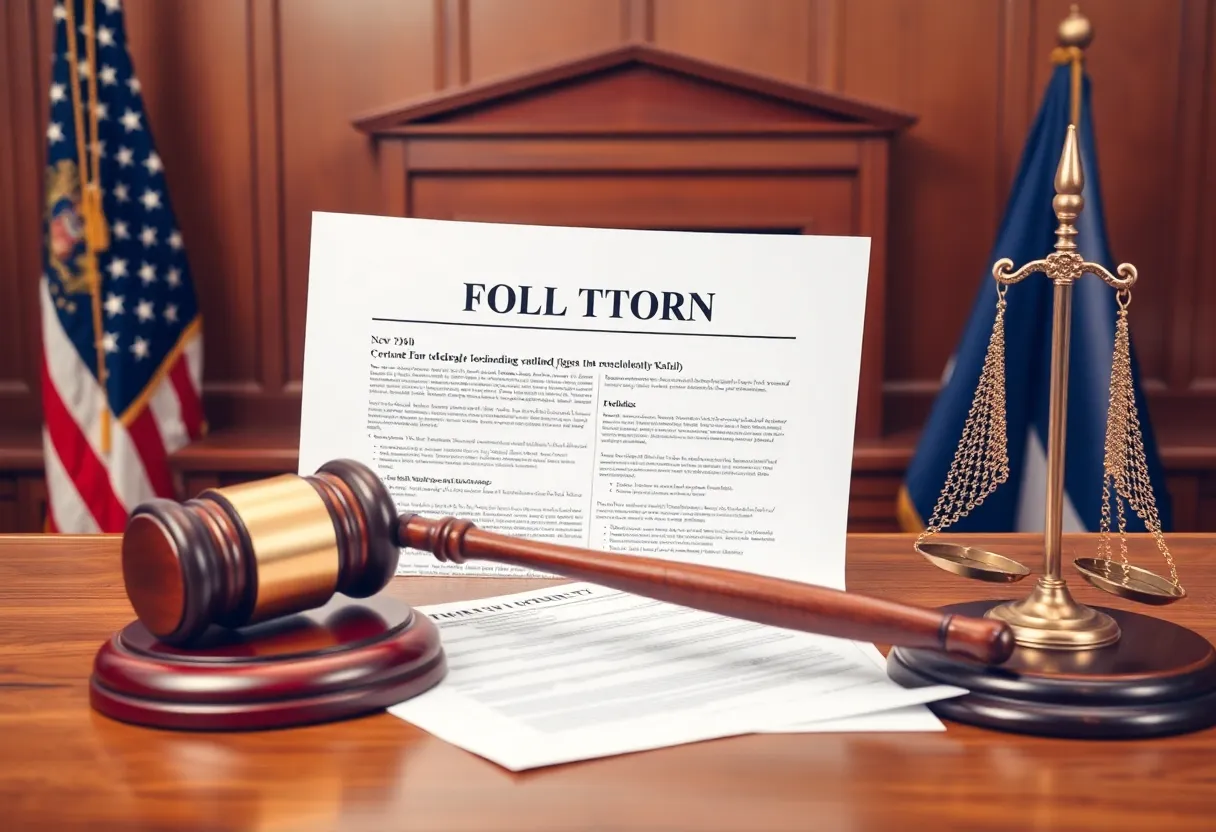 Representation of a courtroom scene regarding election law changes in New York.