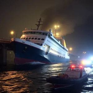 Collision scene of the Cuauhtémoc ship with the Brooklyn Bridge