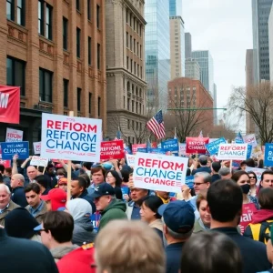 Crowd at a political campaign rally in New York