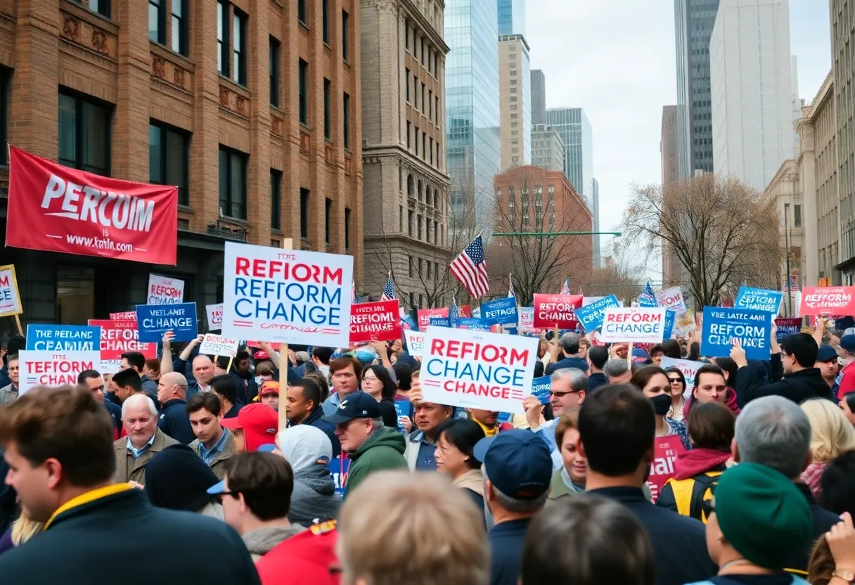 Crowd at a political campaign rally in New York