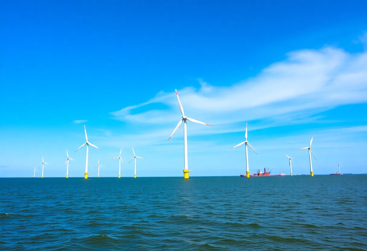 Offshore wind turbines under construction off the coast of New York.