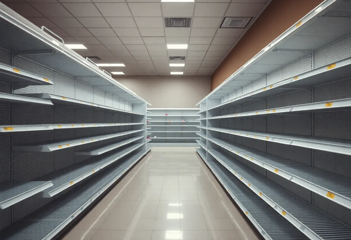 An empty pharmacy aisle reflecting recent store closures.