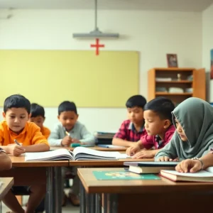 Students engaged in learning at a religious school