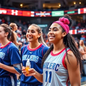 Fenty Beauty branding at a women's basketball game