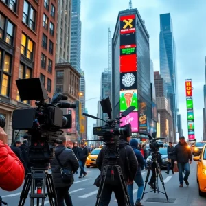 Film crew filming in New York City