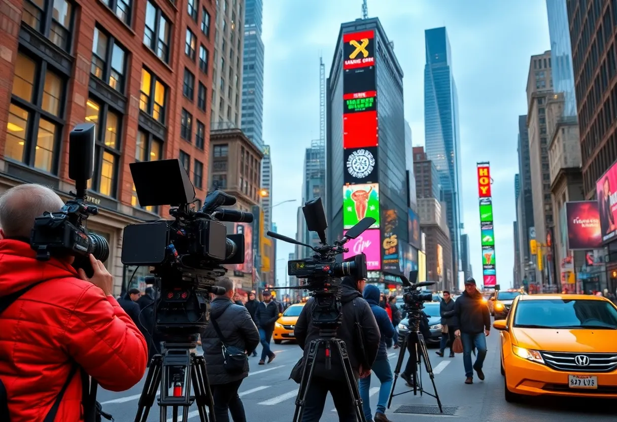 Film crew filming in New York City