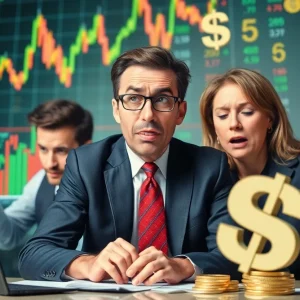 Illustration of financial market volatility with stock charts and currency symbols