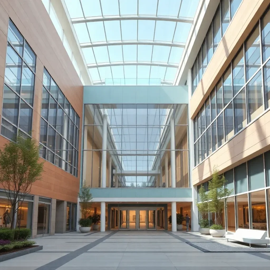 Exterior view of the Jack & Sheryl Morris Cancer Center in New Brunswick