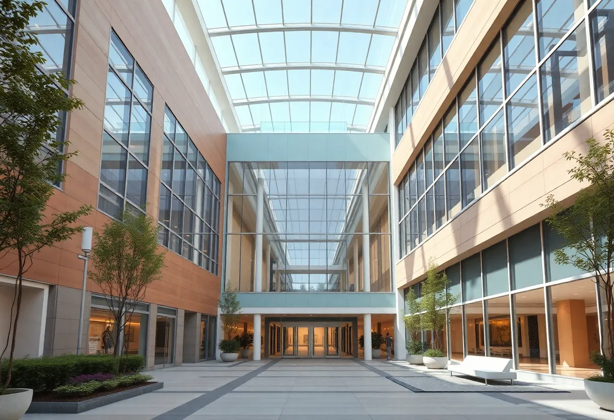 Exterior view of the Jack & Sheryl Morris Cancer Center in New Brunswick