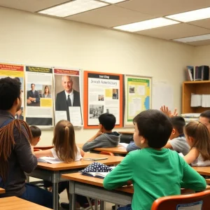 Students learning about Jewish American heritage in a classroom.