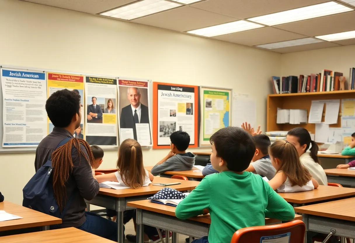 Students learning about Jewish American heritage in a classroom.