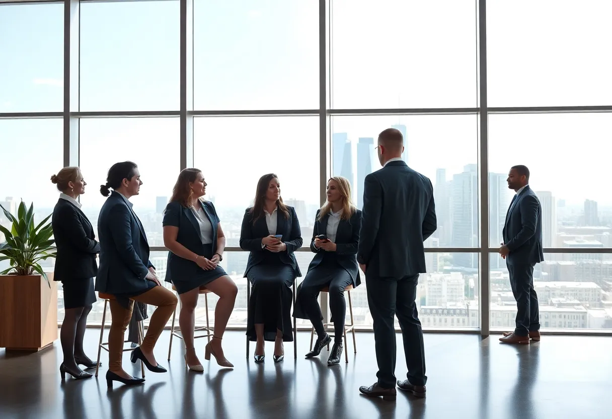 Executives discussing leadership in a modern office